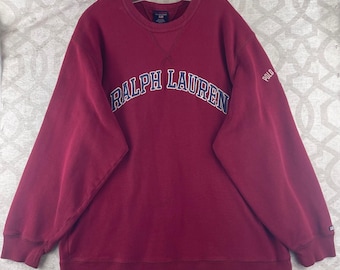 Ralph Lauren Polo Jeans Co Mens XL Burgundy Arched Logo Crewneck Sweatshirt 90s
