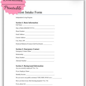 Formulario de admisión de clientes para centros de vida independiente / Plantilla PDF para admisiones y evaluaciones de residentes