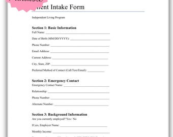 Formulario de admisión de clientes para centros de vida independiente / Plantilla PDF para admisiones y evaluaciones de residentes