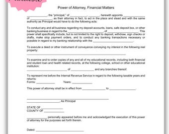Financial Power of Attorney Form | Durable POA for Banking, Property & IRS Matters | PDF | Word