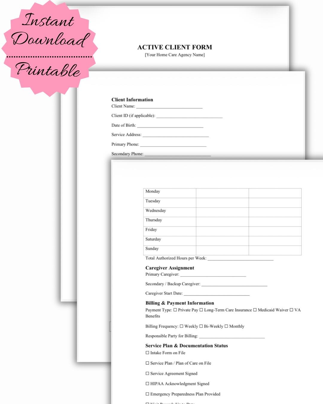 Home Care Agency Client Form | Service Tracking, Billing, Documentation ...