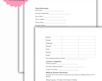 Home Care Agency Client Form | Service Tracking, Billing, Documentation Checklist (Digital Download)