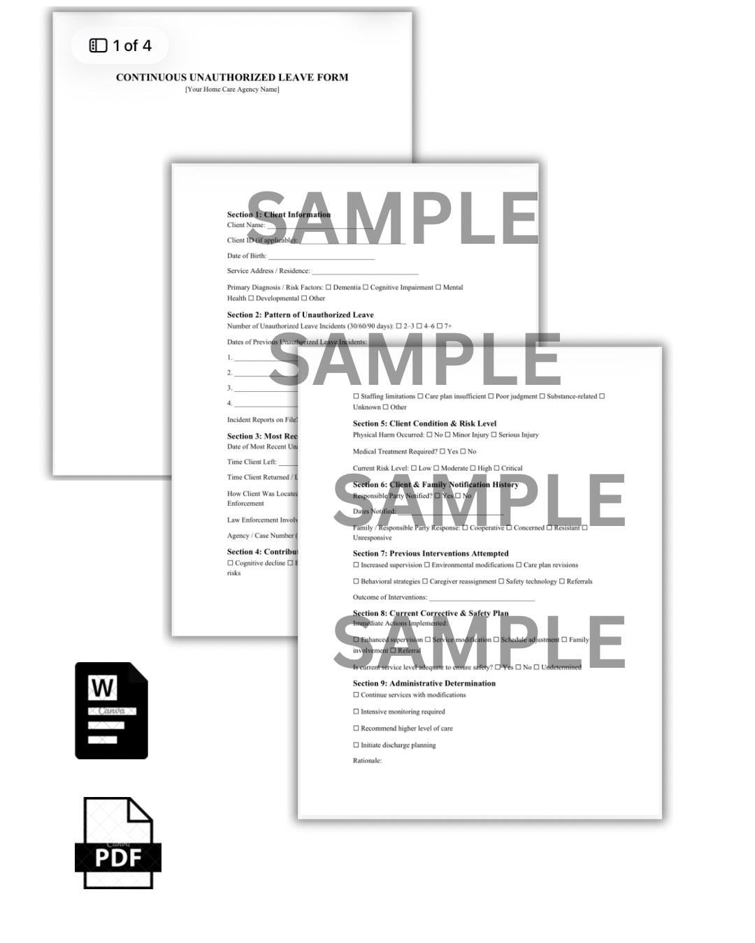Continuous Unauthorized Leave Form Template | Elopement Risk Assessment ...