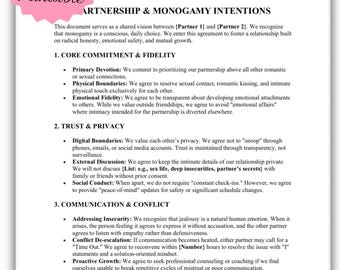Plantilla de acuerdo de monogamia y contrato de relación / Tablero de visión de asociación consciente / Descarga digital