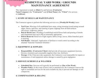 Plantilla de contrato de servicios de jardinería/contrato de paisajismo (formato PDF rellenable)