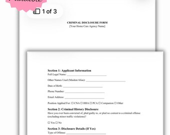 Plantilla de formulario de declaración de antecedentes penales / Autorización de verificación de antecedentes (Descarga digital)
