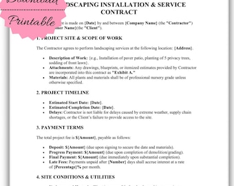 Plantilla de contrato de instalación de paisajismo/acuerdo de servicio (PDF/Word)
