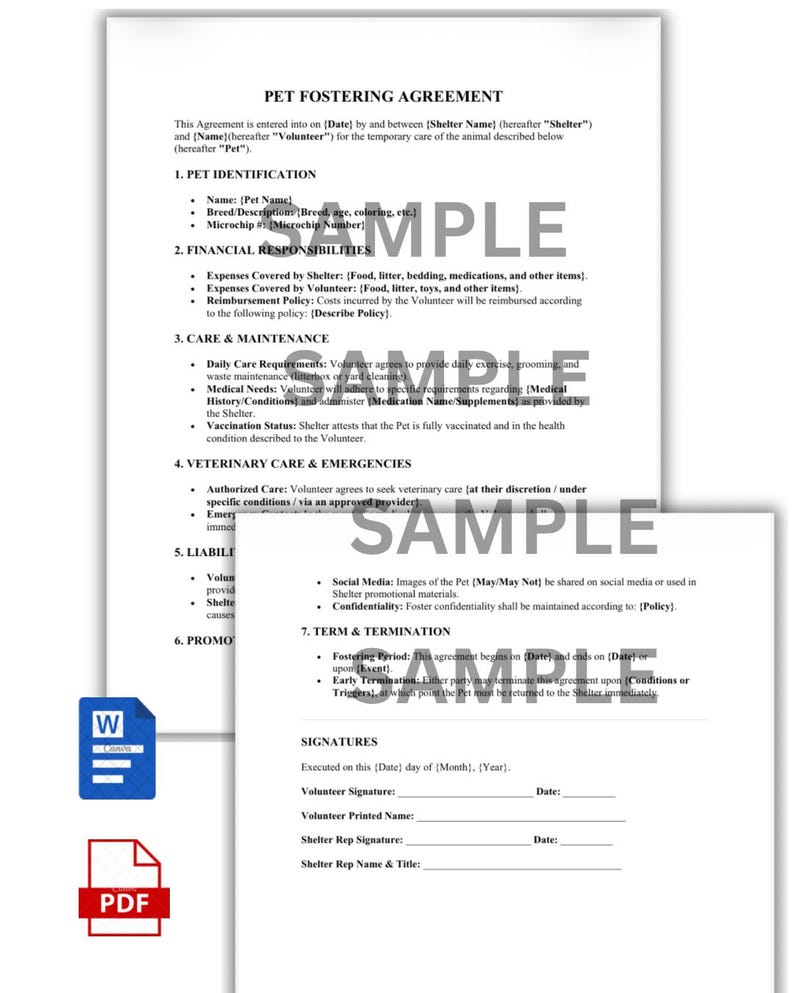 Pet Foster Agreement Template | Animal Rescue Contract (digital ...
