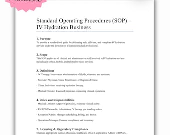Plantilla de procedimiento operativo estándar (POE) de hidratación intravenosa para spas médicos y terapia intravenosa móvil (PDF)