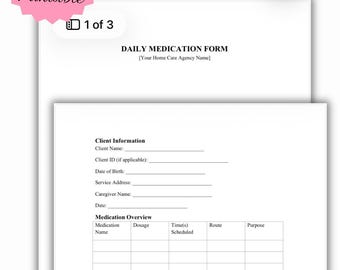 Plantilla de registro diario de medicamentos / Rastreador del cuidador / Hoja de registro de medicación para atención domiciliaria (descarga digital)