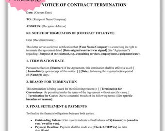 Modelo de carta de rescisión de contrato/aviso de cancelación (descarga digital)