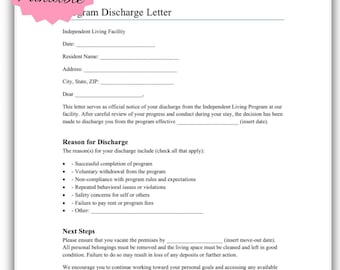 Program Discharge Letter Template for Independent Living Facility | Resident Exit Notice PDF