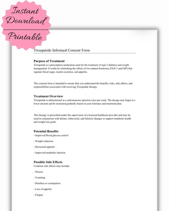 Tirzepatide Consent Form: GLP-1 Therapy Authorization PDF