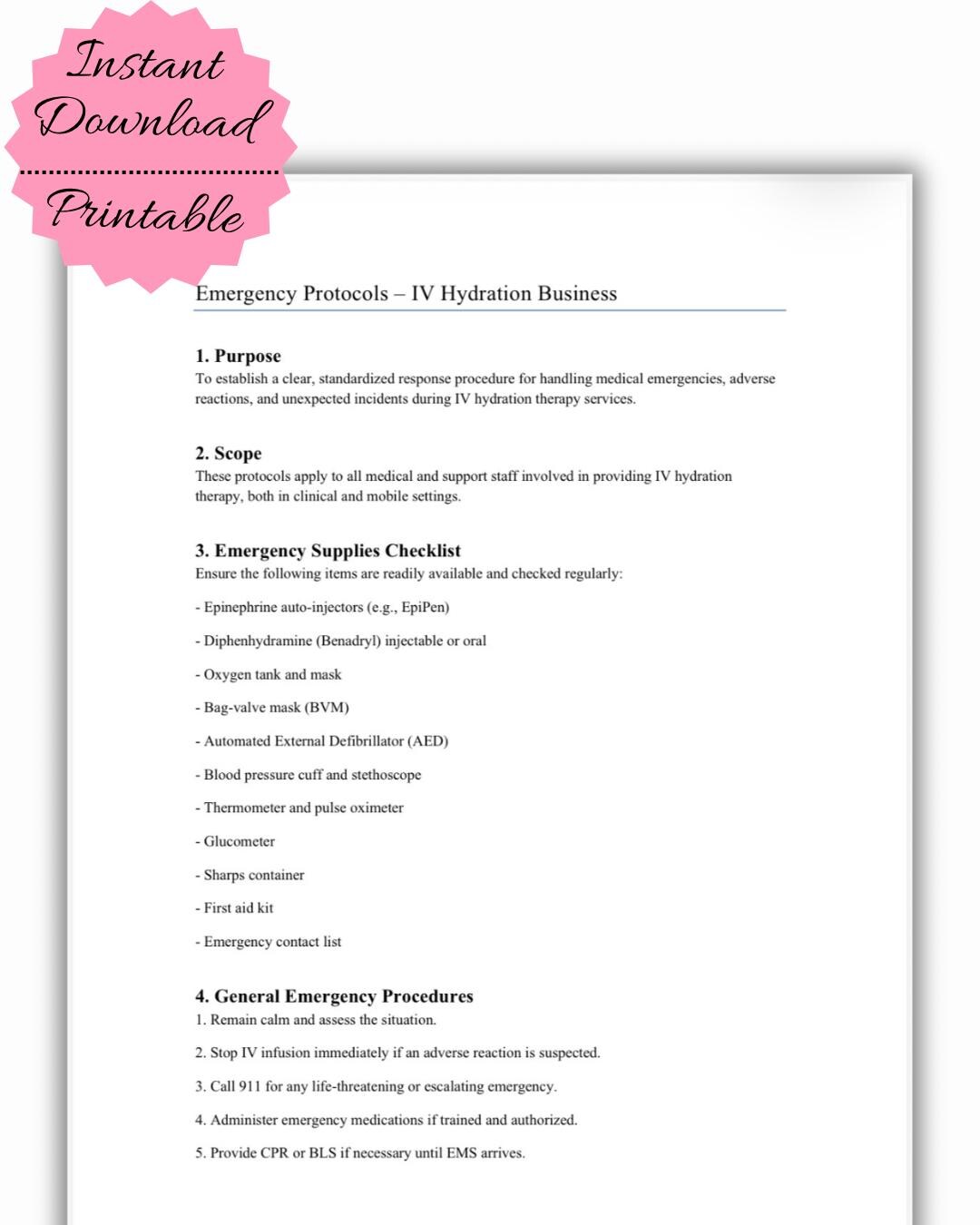 IV Hydration Clinic Emergency Protocols Guide: Medical Response PDF - Etsy