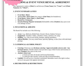 Wedding Venue Rental Agreement Template | Event Contract (PDF)