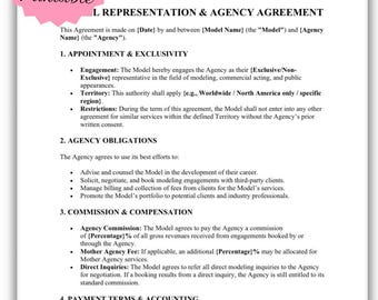 Modelo de contrato de representación de modelos / Contrato de agencia de modelos (PDF/Word)