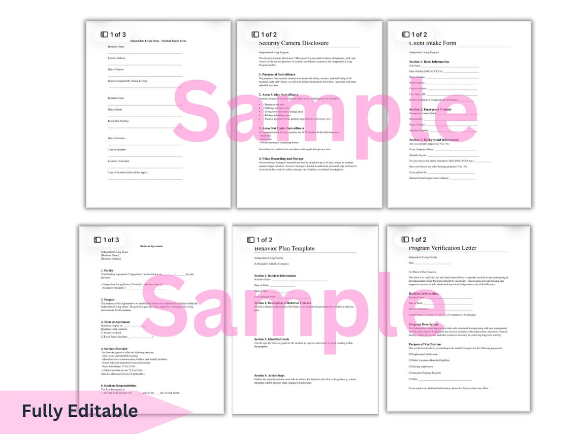 Independence Order Form Independent Living Facility Bundle | Group Home Business | 12 Essential ...