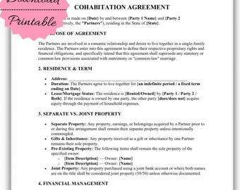 Cohabitation Agreement Template | Living Together Contract (PDF)