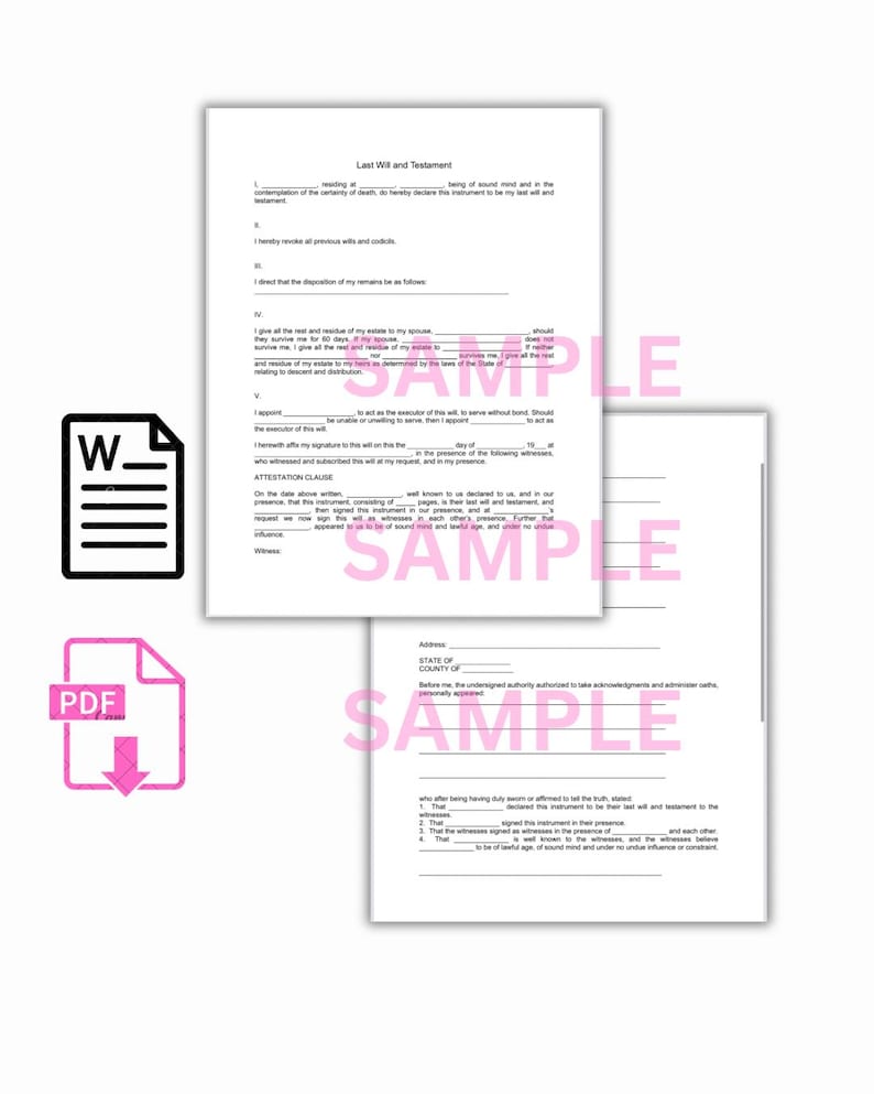 Simple Last Will and Testament Template | Basic Legal Will Form | PDF ...