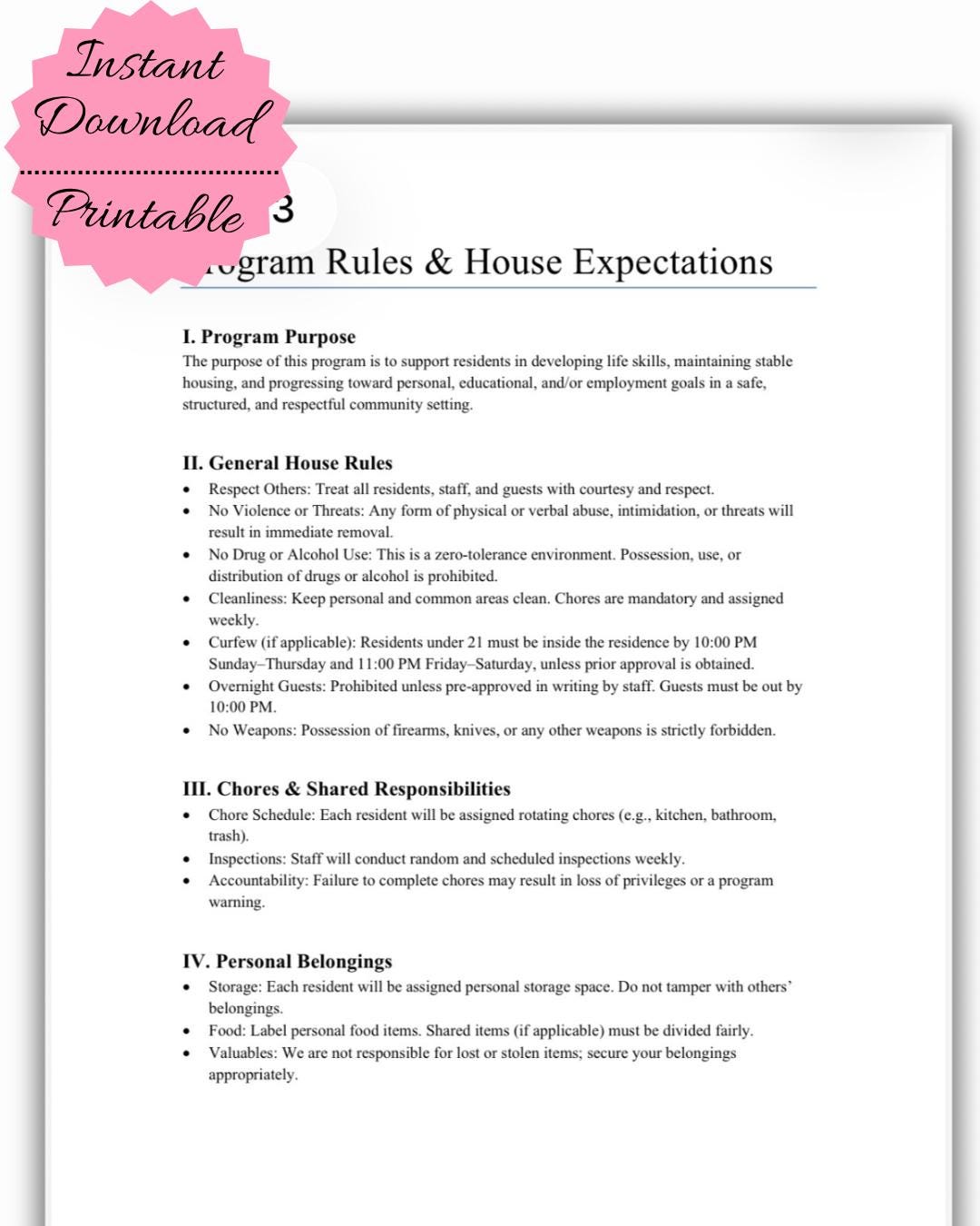 Progra Rules Program Rules & House Expectations for Independent Living Facility ...