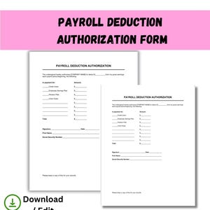 Payroll Deduction Authorization Form Template | Employee Payroll Agreement | HR & Compliance | Printable PDF