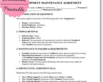 Plantilla de Acuerdo de Mantenimiento de Equipos/Acuerdo de Nivel de Servicio (SLA) (Descarga digital)