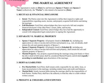 Premarital Agreement Template | Professional Prenuptial Agreement | Prenup Contract for Couples | Marriage Property & Asset Protection |