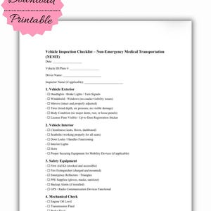 NEMT Vehicle Inspection Checklist Template | Printable Daily Safety & Maintenance PDF for Medical Transport Vehicles