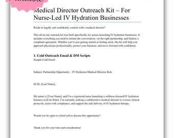 IV Hydration Medical Director Outreach Kit: Email Scripts, Agreement Template (PDF)