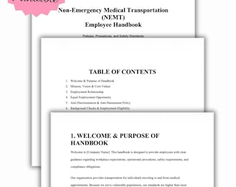 NEMT Employee Handbook Template | Detailed Non-Emergency Medical Transportation Policies & Procedures (PDF)