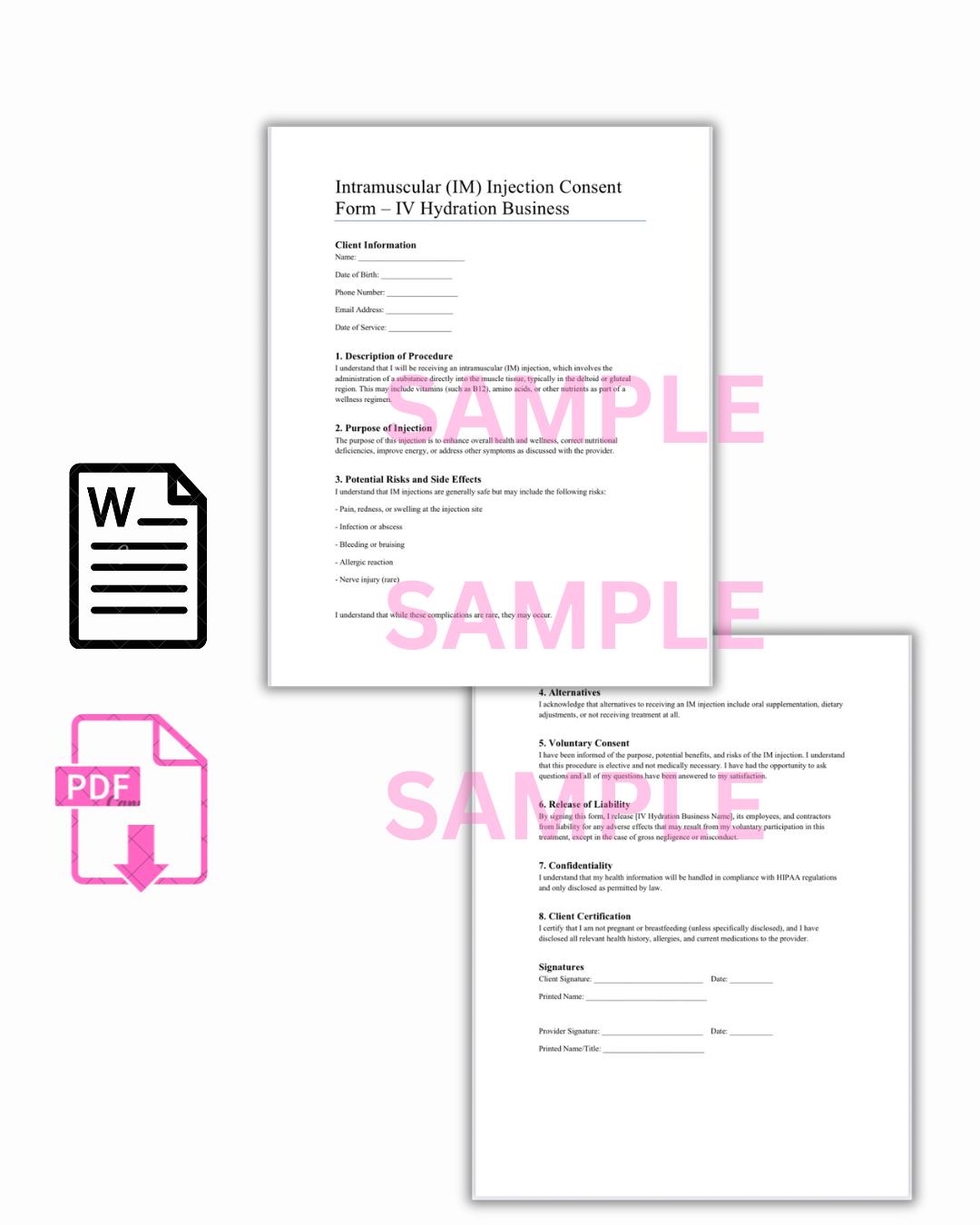 Im Injection Forms IM Injection Consent Form for IV Hydration Clinics | Vitamin Shot ...