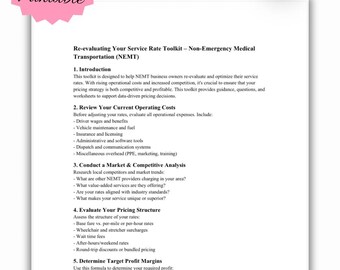 NEMT Service Rate Toolkit | Pricing Strategy Guide & Worksheets for Non-Emergency Medical Transportation Businesses (PDF)