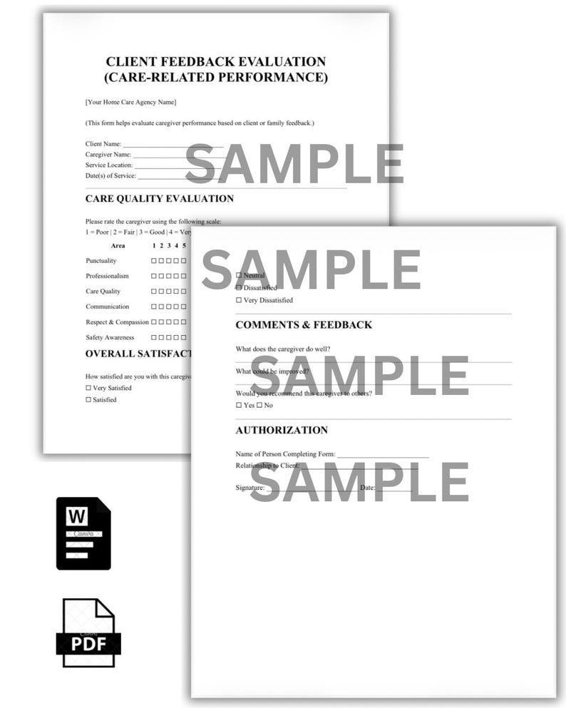 Client Feedback Evaluation Form | Caregiver Performance Review (digital ...