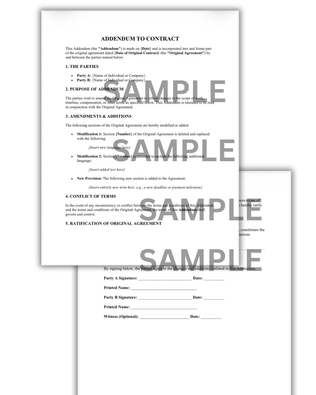 Contract Addendum Template | Editable Legal Amendment (pdf/word ...