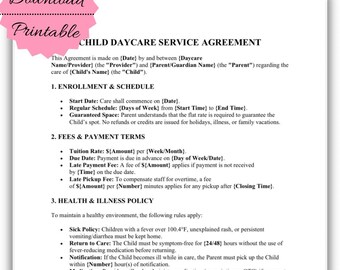 Editable Child Daycare Service Agreement • In-Home Childcare Contract (Digital Download)