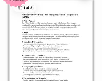 NEMT Vehicle Breakdown Policy Template | Printable PDF for Driver Safety & Emergency Procedures
