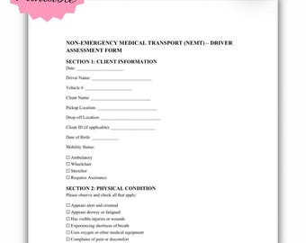 NEMT Driver Assessment Form | Printable PDF for Non-Emergency Medical Transport Safety & Client Evaluation