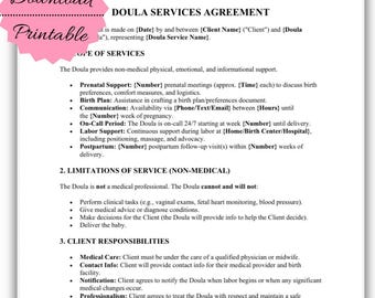 Doula Services Agreement Template | Birth & Postpartum Support (Printable Download)