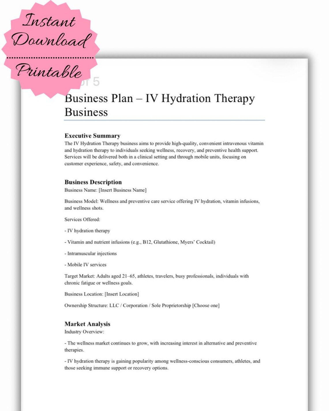 Hydration Management Plan Example IV Hydration Business Plan Template | Med Spa Startup (PDF & Word) - Etsy