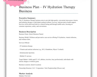 IV Hydration Business Plan Template | Med Spa Startup (PDF & Word)