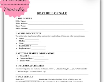 Plantilla imprimible de contrato de compraventa de embarcaciones (Descarga digital)