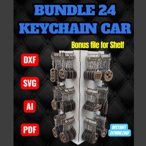 24 Car Brand Keychain Bundle – Laser Cut Files + BONUS Stand | dxf svg pdf ai