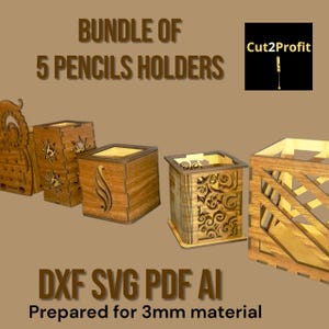laser cut pen holder bundle – set of 5 desk organizer svg files
