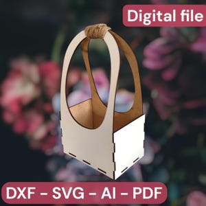 Flower Basket – Laser Cut File, SVG, pdf, DXF, ai – Wooden Basket Template for CNC, Glowforge – 3mm (1/8&quot;)