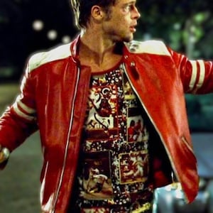 Tyler Durden Fight Club Leather Jacket: Brad Pitt Cosplay, Handmade Sheepskin