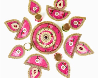 Rangoli Set Pink & Gold – Diwali Decor, Indian Festive Home Accent, Housewarming Gift Handcrafted