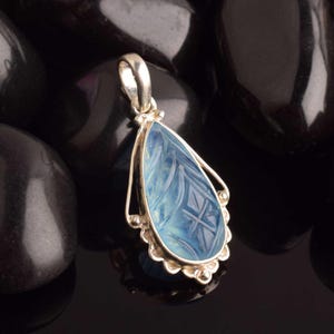 Natural Aquamarine Carving Pendant, Aquamarine Pendant, 925 Sterling Silver Pendant, Handmade pendant, Healing Necklace, Gift for Her