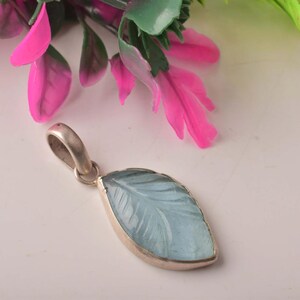 Natural Aquamarine Pendant, Aquamarine Carving Pendant, 925 Sterling Silver Pendant, Carved Pendant, Handmade Necklace, Gift Pendant