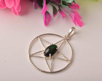 Natural Black Opal Pendant, Sterling Silver Handmade Necklace
