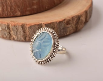 Bague à sculpter aigue-marine naturelle, argent sterling 925, bague bohème